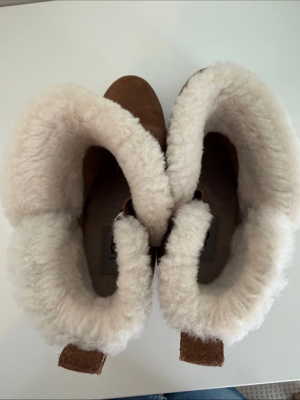 UGG Chestnut Suede Ankle Boots with Cream Shearling Trim